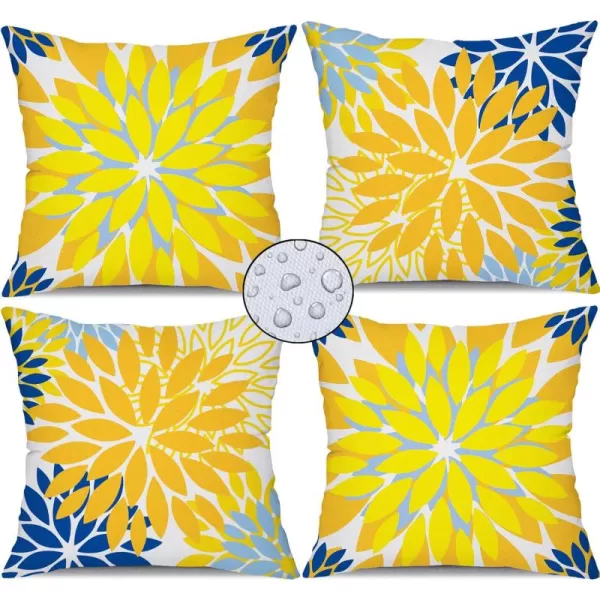 DFXSZ Green Blue Flower Pillow Covers 18x18 Inch Set of 4 White Blue Colored Throw Pillows Outdoor Waterproof Decor for Living Room Sofa Patio Funiture Garden Floral Linen Cushion Case 008BYellow