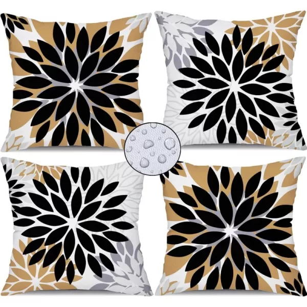 DFXSZ Green Blue Flower Pillow Covers 18x18 Inch Set of 4 White Blue Colored Throw Pillows Outdoor Waterproof Decor for Living Room Sofa Patio Funiture Garden Floral Linen Cushion Case 008BBlack