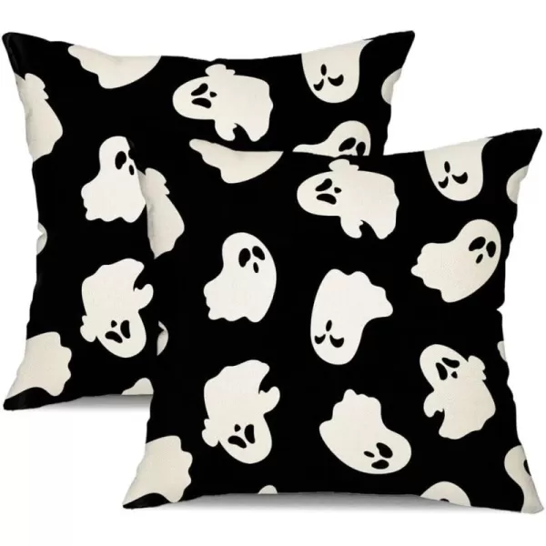 DFXSZ Halloween Pillow Covers 18x18 inch Set of 2 Happy Halloween White Ghost Decor Black Pillow Covers Happy Halloween Sofa Bed Outdoor Car Decoration TH14A18White