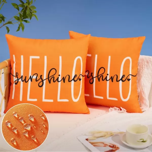 DFXSZ Outdoor Pillow Covers 18x18 Inch Set of 2 Hello Sunshine Decor Yellow Waterproof Throw Pillow Covers Summer Outdoor Waterproof Pillow Covers Decor for Patio Funiture Garden Sofa Couch 020BOrange