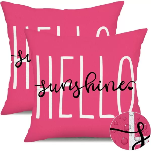 DFXSZ Outdoor Pillow Covers 18x18 Inch Set of 2 Hello Sunshine Decor Yellow Waterproof Throw Pillow Covers Summer Outdoor Waterproof Pillow Covers Decor for Patio Funiture Garden Sofa Couch 020BHot Pink