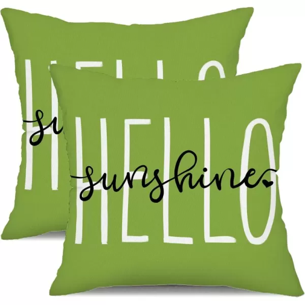 DFXSZ Outdoor Pillow Covers 18x18 Inch Set of 2 Hello Sunshine Decor Yellow Waterproof Throw Pillow Covers Summer Outdoor Waterproof Pillow Covers Decor for Patio Funiture Garden Sofa Couch 020BGrass Green