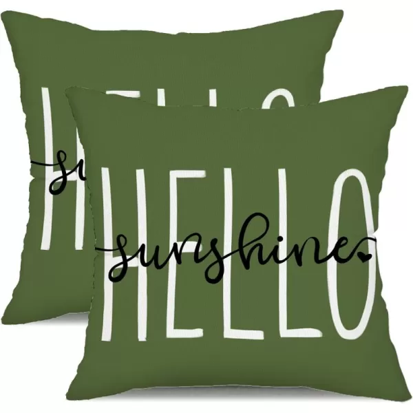 DFXSZ Outdoor Pillow Covers 18x18 Inch Set of 2 Hello Sunshine Decor Yellow Waterproof Throw Pillow Covers Summer Outdoor Waterproof Pillow Covers Decor for Patio Funiture Garden Sofa Couch 020BOlive Green