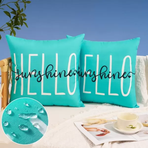 DFXSZ Outdoor Pillow Covers 18x18 Inch Set of 2 Hello Sunshine Decor Yellow Waterproof Throw Pillow Covers Summer Outdoor Waterproof Pillow Covers Decor for Patio Funiture Garden Sofa Couch 020BBlue Green