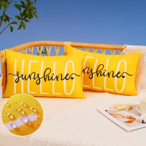 DFXSZ Outdoor Pillow Covers 18x18 Inch Set of 2 Hello Sunshine Decor Yellow Waterproof Throw Pillow Covers Summer Outdoor Waterproof Pillow Covers Decor for Patio Funiture Garden Sofa Couch 020BYellow