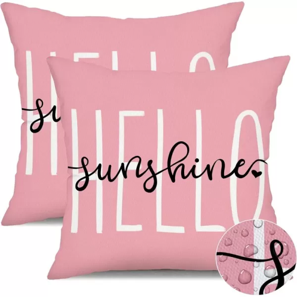 DFXSZ Outdoor Pillow Covers 18x18 Inch Set of 2 Hello Sunshine Decor Yellow Waterproof Throw Pillow Covers Summer Outdoor Waterproof Pillow Covers Decor for Patio Funiture Garden Sofa Couch 020BPink