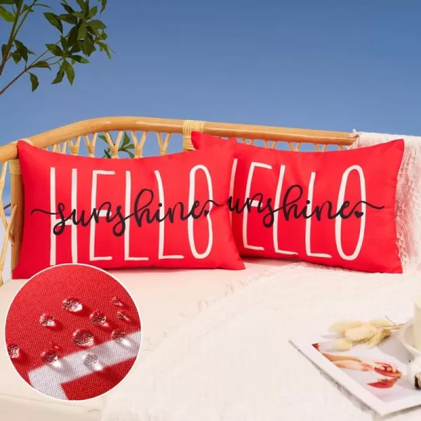 DFXSZ Outdoor Pillow Covers 18x18 Inch Set of 2 Hello Sunshine Decor Yellow Waterproof Throw Pillow Covers Summer Outdoor Waterproof Pillow Covers Decor for Patio Funiture Garden Sofa Couch 020BRed