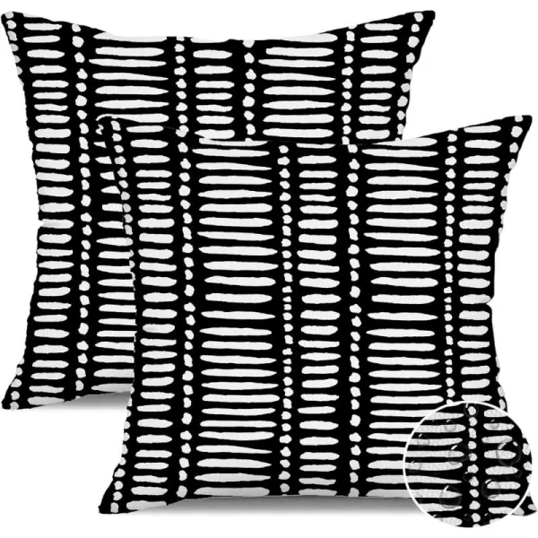 DFXSZ Outdoor Pillow Covers 18x18 Inch Set of 2 White Lines and Polka dots Decor Black Throw Pillow Covers Outdoor Waterproof Pillow Covers Decor for Patio Funiture Garden Sofa Couch 022BBlack