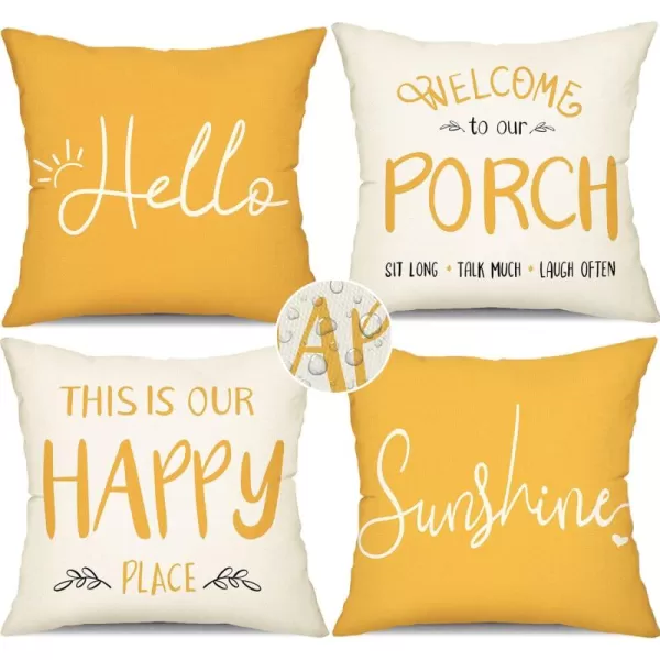 DFXSZ Outdoor Pillow Covers 18x18 Inch Set of 4 Hello Sunshine Decorative Yellow Throw Pillows Outdoor Summer Waterproof Decor for Patio Funiture Garden Polyester Cushion Covers 013DYellow White