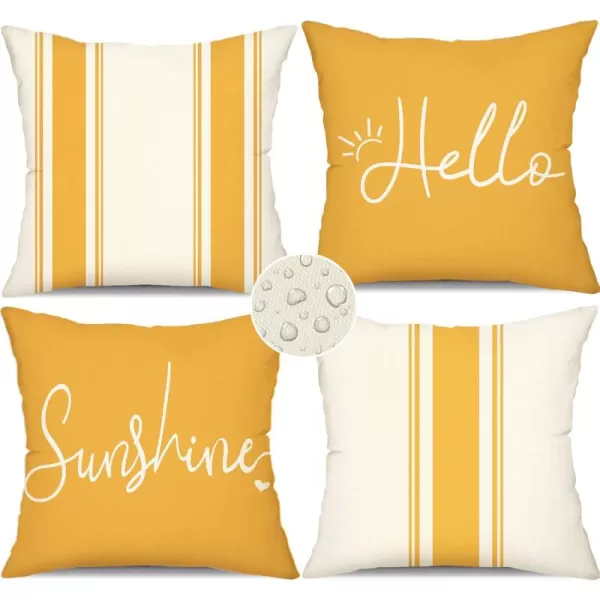 DFXSZ Outdoor Pillow Covers 18x18 Inch Set of 4 Hello Sunshine Decorative Yellow Throw Pillows Outdoor Summer Waterproof Decor for Patio Funiture Garden Polyester Cushion Covers 013DYellow