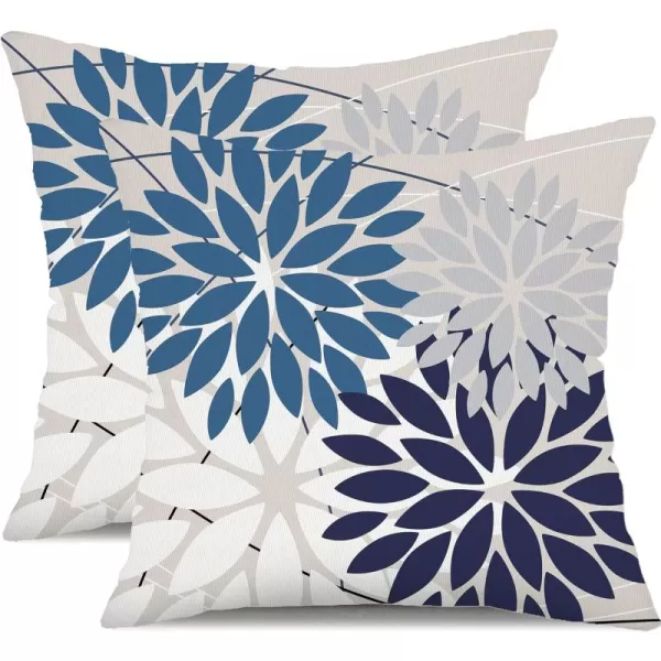 DFXSZ Outdoor Throw Pillow Covers 18x18 Inch Set of 2 Waterproof Spring Summer Geometric Elegant Blue Green Outdoor Pillow Covers for Patio Funiture Garden CouchBlue Dahlia