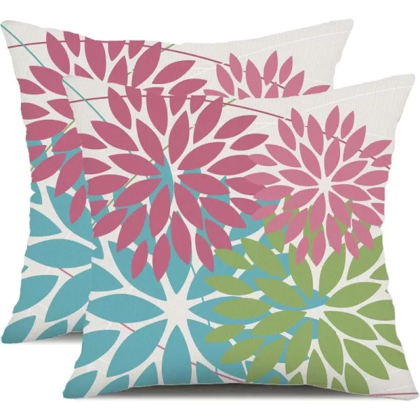 DFXSZ Outdoor Throw Pillow Covers 18x18 Inch Set of 2 Waterproof Spring Summer Geometric Elegant Blue Green Outdoor Pillow Covers for Patio Funiture Garden CouchPink Blue Green