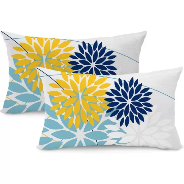 DFXSZ Outdoor Throw Pillow Covers 18x18 Inch Set of 2 Waterproof Spring Summer Geometric Elegant Blue Green Outdoor Pillow Covers for Patio Funiture Garden CouchYellow Blue