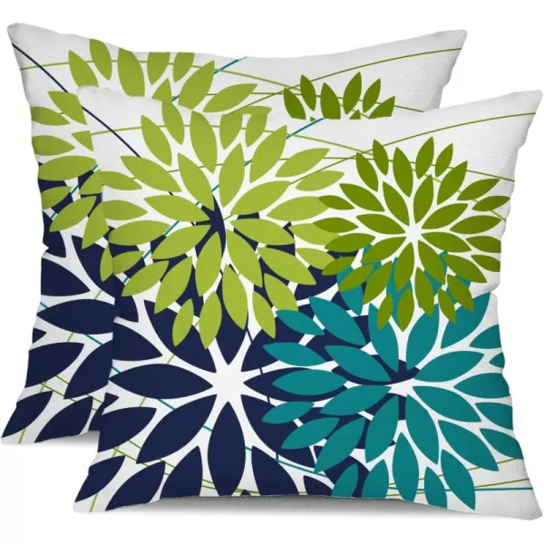DFXSZ Outdoor Throw Pillow Covers 18x18 Inch Set of 2 Waterproof Spring Summer Geometric Elegant Blue Green Outdoor Pillow Covers for Patio Funiture Garden CouchDark Light Green Blue