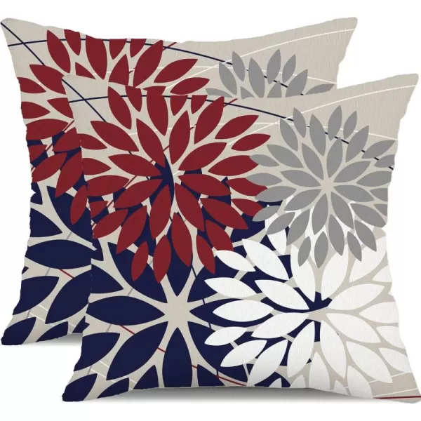 DFXSZ Outdoor Throw Pillow Covers 18x18 Inch Set of 2 Waterproof Spring Summer Geometric Elegant Blue Green Outdoor Pillow Covers for Patio Funiture Garden CouchRed Blue