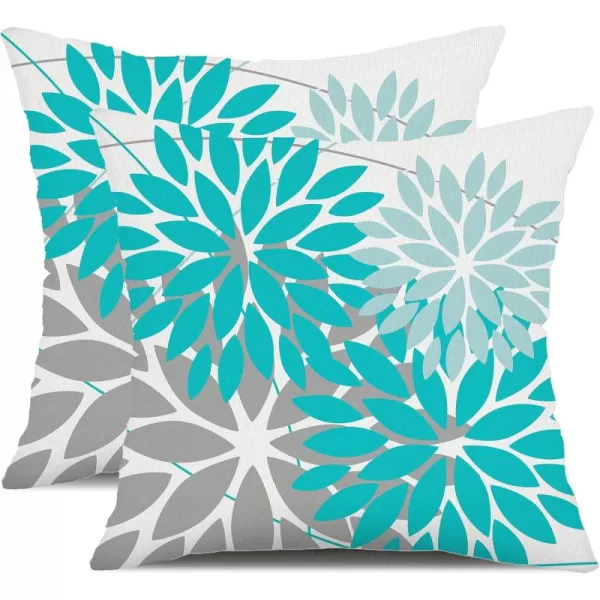 DFXSZ Outdoor Throw Pillow Covers 18x18 Inch Set of 2 Waterproof Spring Summer Geometric Elegant Blue Green Outdoor Pillow Covers for Patio Funiture Garden CouchAqua Blue