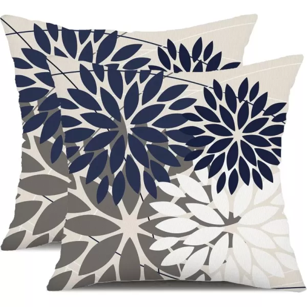 DFXSZ Outdoor Throw Pillow Covers 18x18 Inch Set of 2 Waterproof Spring Summer Geometric Elegant Blue Green Outdoor Pillow Covers for Patio Funiture Garden CouchNavy White