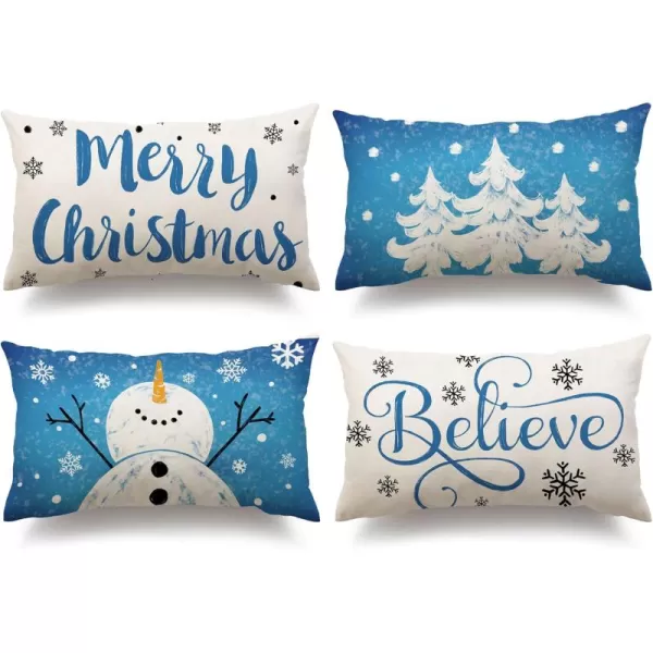 DFXSZ Red Christmas Pillow Covers 18x18 Set of 4 for Christmas Decorations Merry Christmas Tree Believe Snowflake Winter Holiday Decor Throw Cushion Case for Home CouchBlue