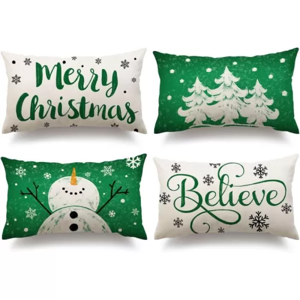 DFXSZ Red Christmas Pillow Covers 18x18 Set of 4 for Christmas Decorations Merry Christmas Tree Believe Snowflake Winter Holiday Decor Throw Cushion Case for Home CouchGreen2