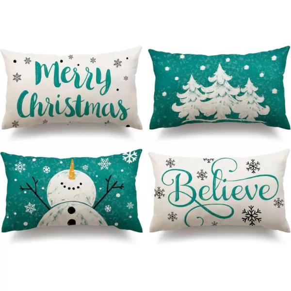 DFXSZ Red Christmas Pillow Covers 18x18 Set of 4 for Christmas Decorations Merry Christmas Tree Believe Snowflake Winter Holiday Decor Throw Cushion Case for Home CouchGreen1
