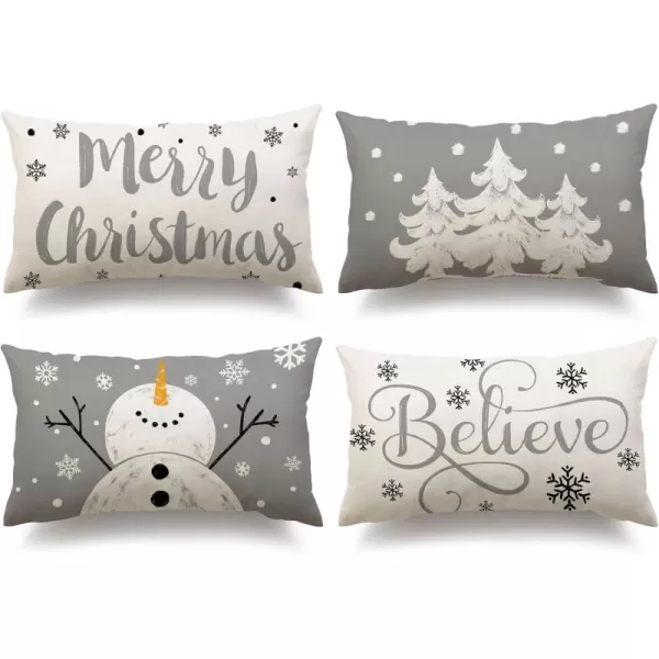 DFXSZ Red Christmas Pillow Covers 18x18 Set of 4 for Christmas Decorations Merry Christmas Tree Believe Snowflake Winter Holiday Decor Throw Cushion Case for Home CouchGrey