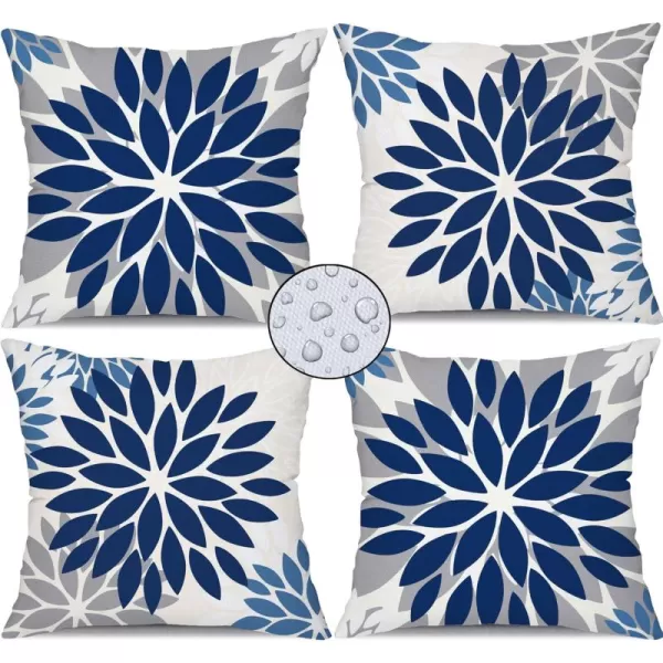imageDFXSZ Green Blue Flower Pillow Covers 18x18 Inch Set of 4 White Blue Colored Throw Pillows Outdoor Waterproof Decor for Living Room Sofa Patio Funiture Garden Floral Linen Cushion Case 008BBlue