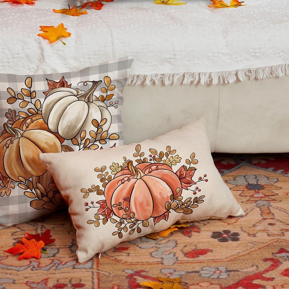 imageDFXSZ Fall Pillow Covers 12x20 Inch Outdoor Throw Pillow Cover Fall Autumn Thanksgiving Pumpkin Eucalyptus Leaves Harvest Decoration for Home couch