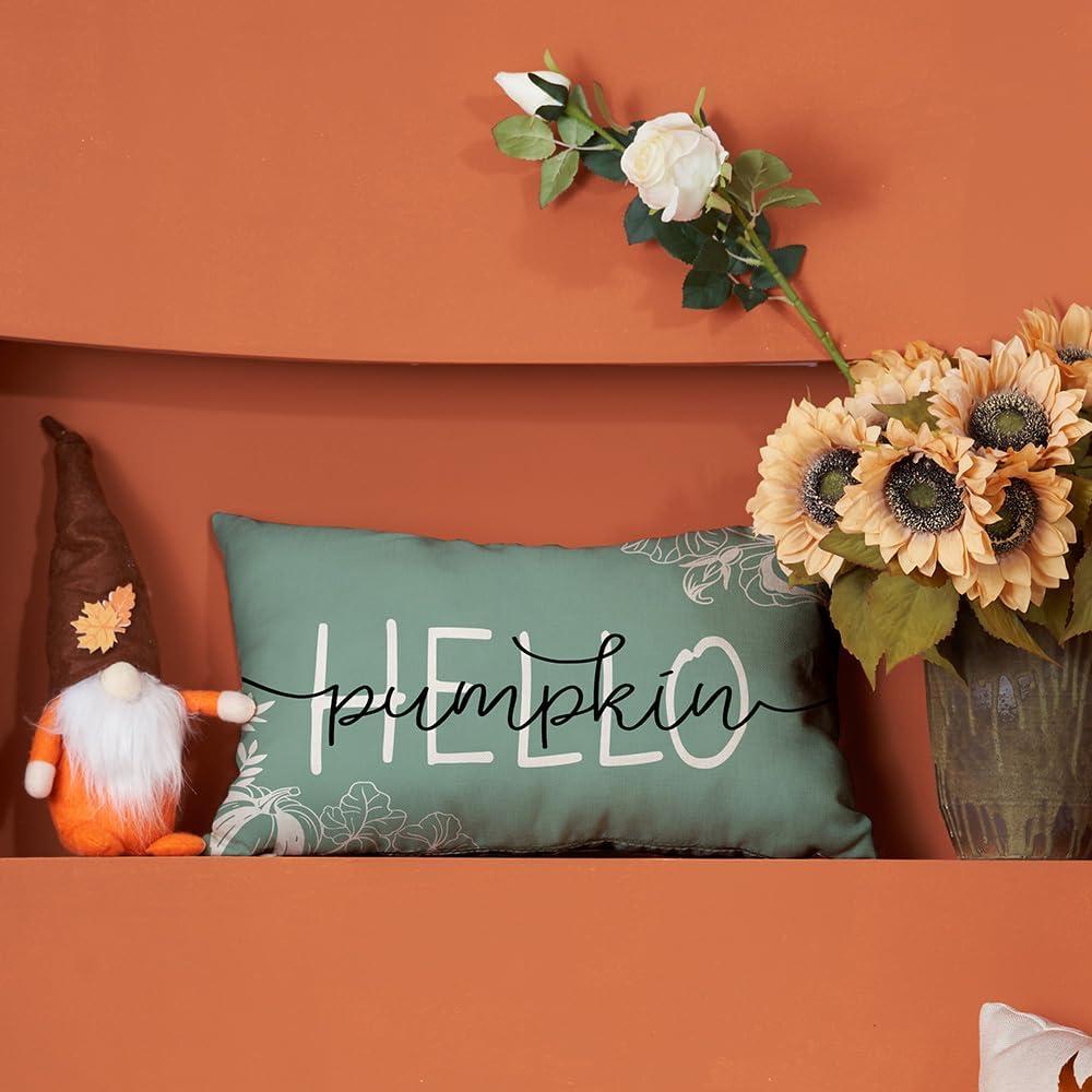 imageDFXSZ Fall Pillow Covers 12x20 Inch Outdoor Throw Pillow Covers Hello Pumpkin Decorative Green Throw Pillow Cushion Cases for Home Couch