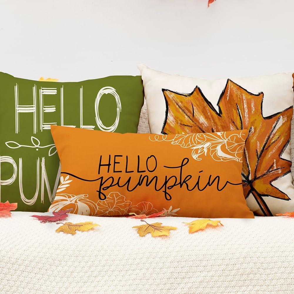 imageDFXSZ Fall Pillow Covers 12x20 Inch Outdoor Throw Pillow Covers Hello Pumpkin Decorative Yellow Throw Pillow Cushion Cases for Home Couch