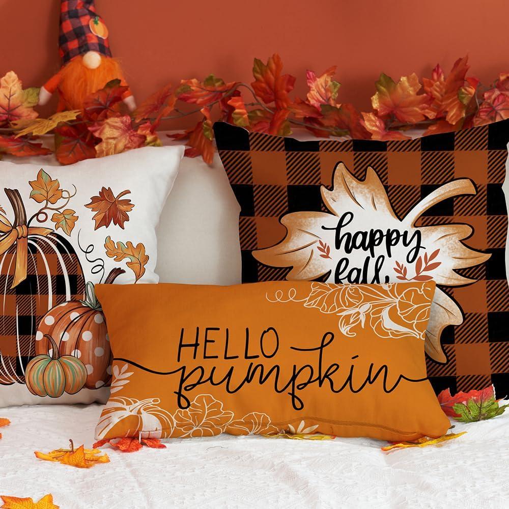 imageDFXSZ Fall Pillow Covers 12x20 Inch Outdoor Throw Pillow Covers Hello Pumpkin Decorative Yellow Throw Pillow Cushion Cases for Home Couch