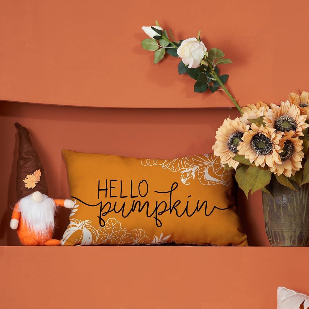 imageDFXSZ Fall Pillow Covers 12x20 Inch Outdoor Throw Pillow Covers Hello Pumpkin Decorative Yellow Throw Pillow Cushion Cases for Home Couch