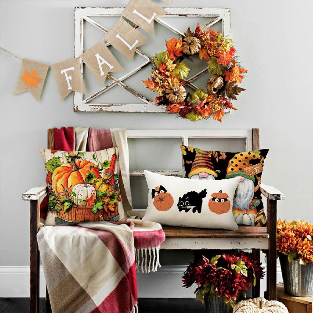 imageDFXSZ Fall Pillow Covers 12x20 Inch Pumpkin with Black Cat Cushion Cover Decor Outdoor Throw Pillow Linen Square Throw Pillow Cover Decorative for Home couch