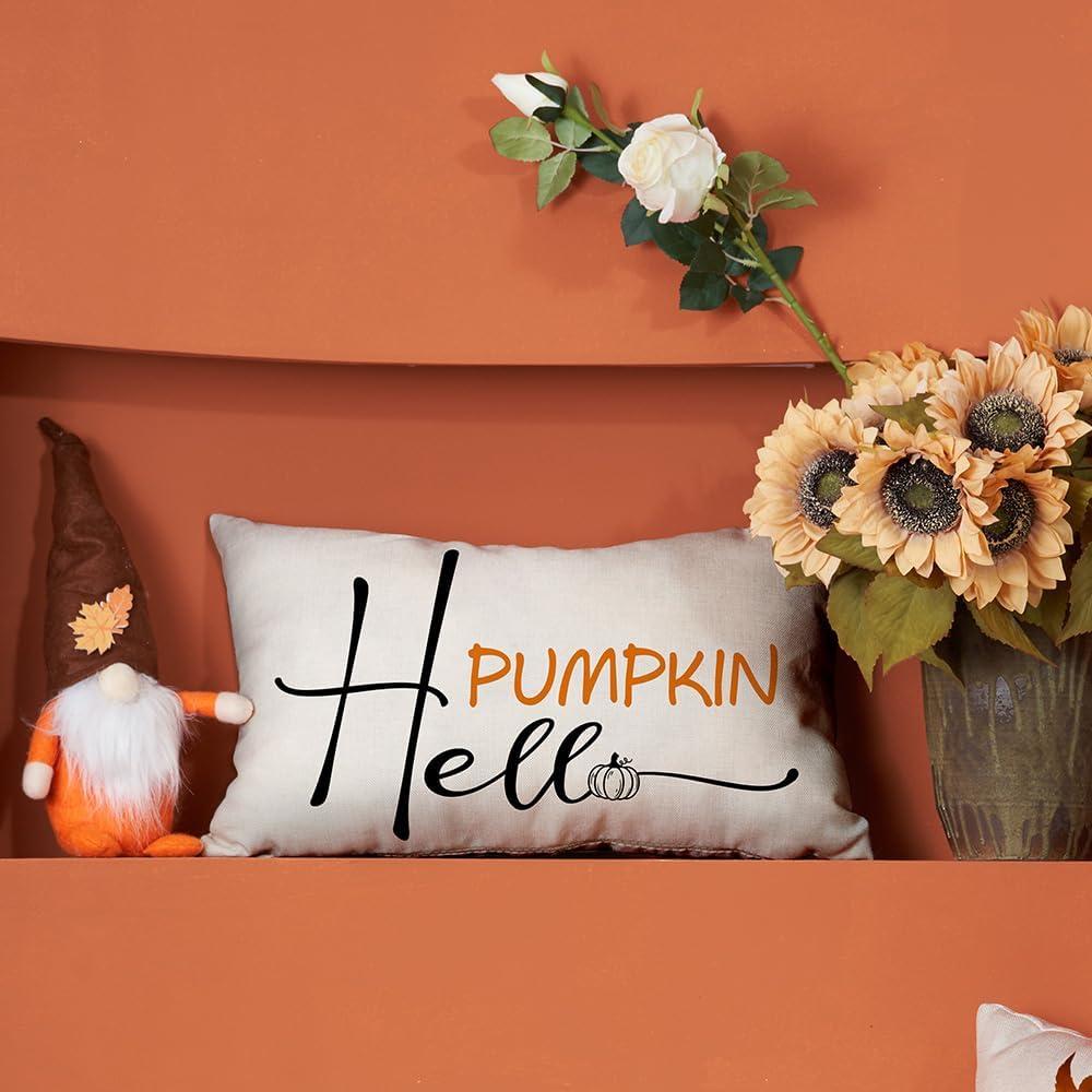 imageDFXSZ Fall Pillow Covers Hello Pumpkin Cushion Cover Autumn Decor Outdoor Pillow Linen Square Pillow Cover DecorativeDecoration for Home Couch 12 x 20
