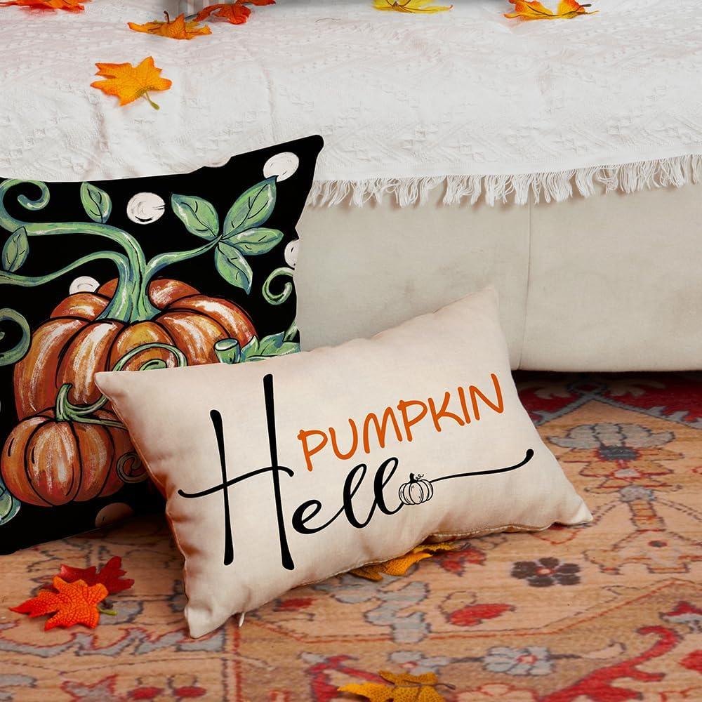 imageDFXSZ Fall Pillow Covers Hello Pumpkin Cushion Cover Autumn Decor Outdoor Pillow Linen Square Pillow Cover DecorativeDecoration for Home Couch 12 x 20