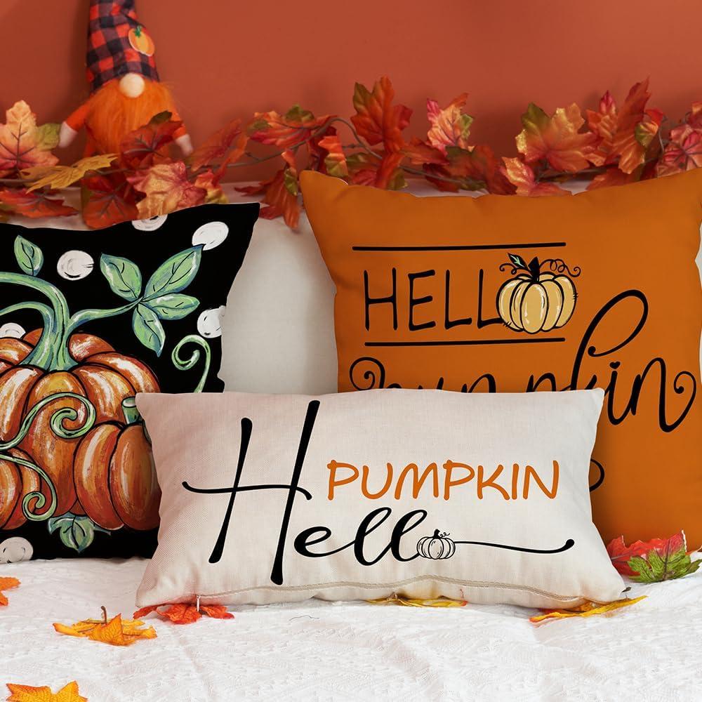 imageDFXSZ Fall Pillow Covers Hello Pumpkin Cushion Cover Autumn Decor Outdoor Pillow Linen Square Pillow Cover DecorativeDecoration for Home Couch 12 x 20