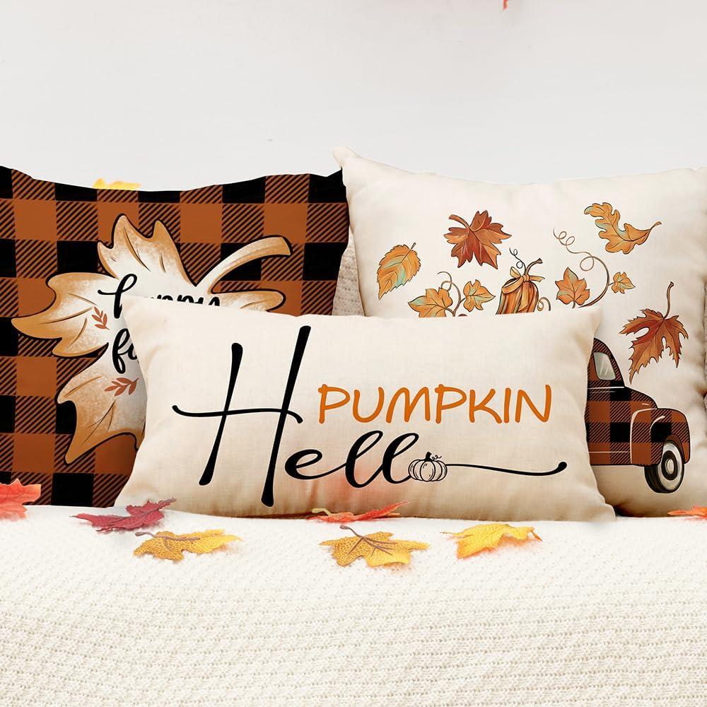 imageDFXSZ Fall Pillow Covers Hello Pumpkin Cushion Cover Autumn Decor Outdoor Pillow Linen Square Pillow Cover DecorativeDecoration for Home Couch 12 x 20