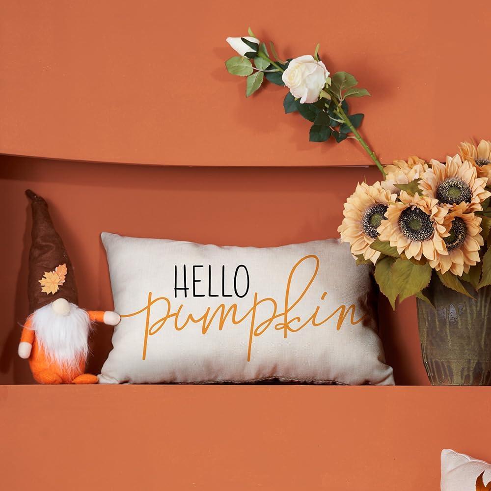 imageDFXSZ Fall Pillow Covers Hello Pumpkin Cushion Cover Autumn Decor Pumpkins Pillow Cover Outdoor Pillow Linen Square Throw Pillow Cover Decorative for Home Couch 12 x 20