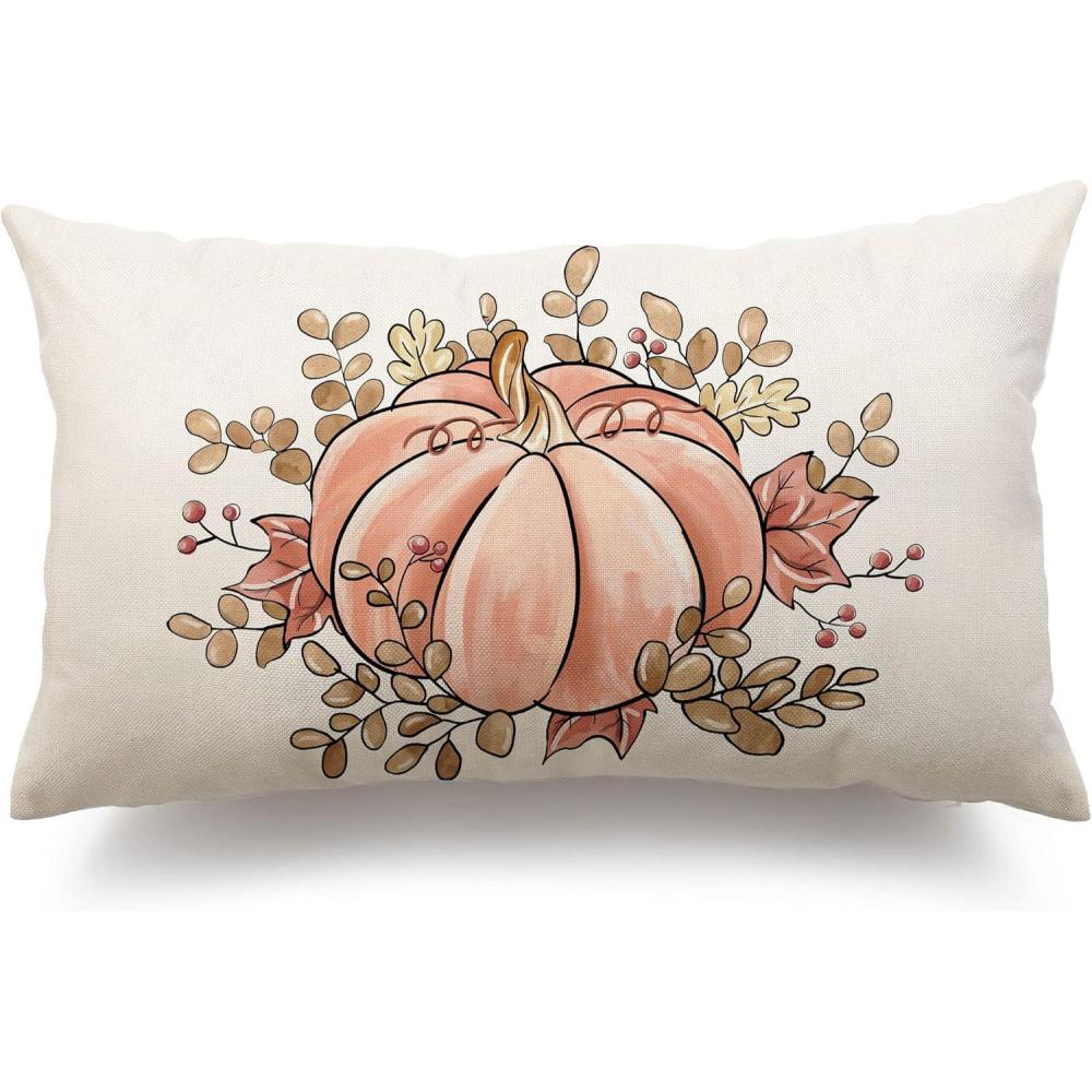 imageDFXSZ Fall Pillow Covers 12x20 Inch Outdoor Throw Pillow Cover Fall Autumn Thanksgiving Pumpkin Eucalyptus Leaves Harvest Decoration for Home couch