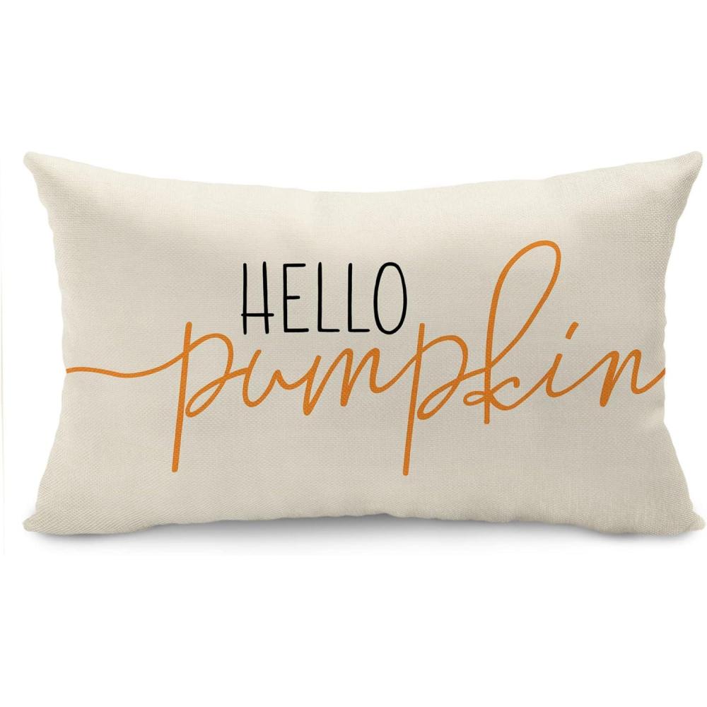 imageDFXSZ Fall Pillow Covers Hello Pumpkin Cushion Cover Autumn Decor Pumpkins Pillow Cover Outdoor Pillow Linen Square Throw Pillow Cover Decorative for Home Couch 12 x 20