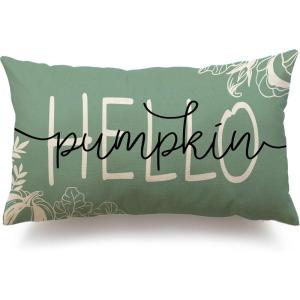 imageDFXSZ Fall Pillow Covers 12x20 Inch Outdoor Throw Pillow Covers Hello Pumpkin Decorative Green Throw Pillow Cushion Cases for Home Couch