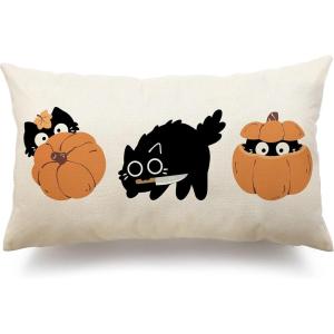 imageDFXSZ Fall Pillow Covers 12x20 Inch Pumpkin with Black Cat Cushion Cover Decor Outdoor Throw Pillow Linen Square Throw Pillow Cover Decorative for Home couch
