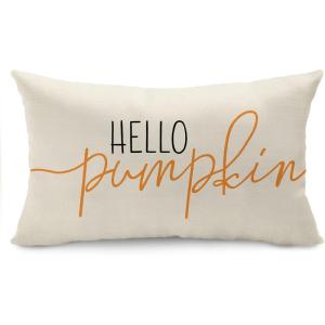 imageDFXSZ Fall Pillow Covers Hello Pumpkin Cushion Cover Autumn Decor Pumpkins Pillow Cover Outdoor Pillow Linen Square Throw Pillow Cover Decorative for Home Couch 12 x 20