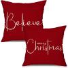 imageChristmas Throw Pillow Covers 12x20 Inch Set of 2 Merry Christmas Farmhouse Decorations Believe Holiday Decor Throw Cushion Case for Home CouchB2