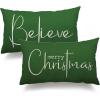 imageChristmas Throw Pillow Covers 12x20 Inch Set of 2 Merry Christmas Farmhouse Decorations Believe Holiday Decor Throw Cushion Case for Home CouchGreen