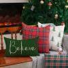 imageChristmas Throw Pillow Covers 12x20 Inch Set of 2 Merry Christmas Farmhouse Decorations Believe Holiday Decor Throw Cushion Case for Home CouchGreen