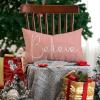 imageChristmas Throw Pillow Covers 12x20 Inch Set of 2 Merry Christmas Farmhouse Decorations Believe Holiday Decor Throw Cushion Case for Home CouchPink