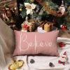 imageChristmas Throw Pillow Covers 12x20 Inch Set of 2 Merry Christmas Farmhouse Decorations Believe Holiday Decor Throw Cushion Case for Home CouchPink