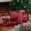 imageChristmas Throw Pillow Covers 12x20 Inch Set of 2 Merry Christmas Farmhouse Decorations Believe Holiday Decor Throw Cushion Case for Home CouchRed Black