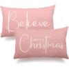 imageChristmas Throw Pillow Covers 12x20 Inch Set of 2 Merry Christmas Farmhouse Decorations Believe Holiday Decor Throw Cushion Case for Home CouchPink