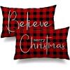 imageChristmas Throw Pillow Covers 12x20 Inch Set of 2 Merry Christmas Farmhouse Decorations Believe Holiday Decor Throw Cushion Case for Home CouchRed Black